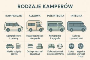 infografika przedstawiająca rodzaje kamperów