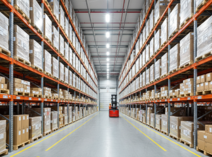 magazyn z poukładanymi towarami według FIFO